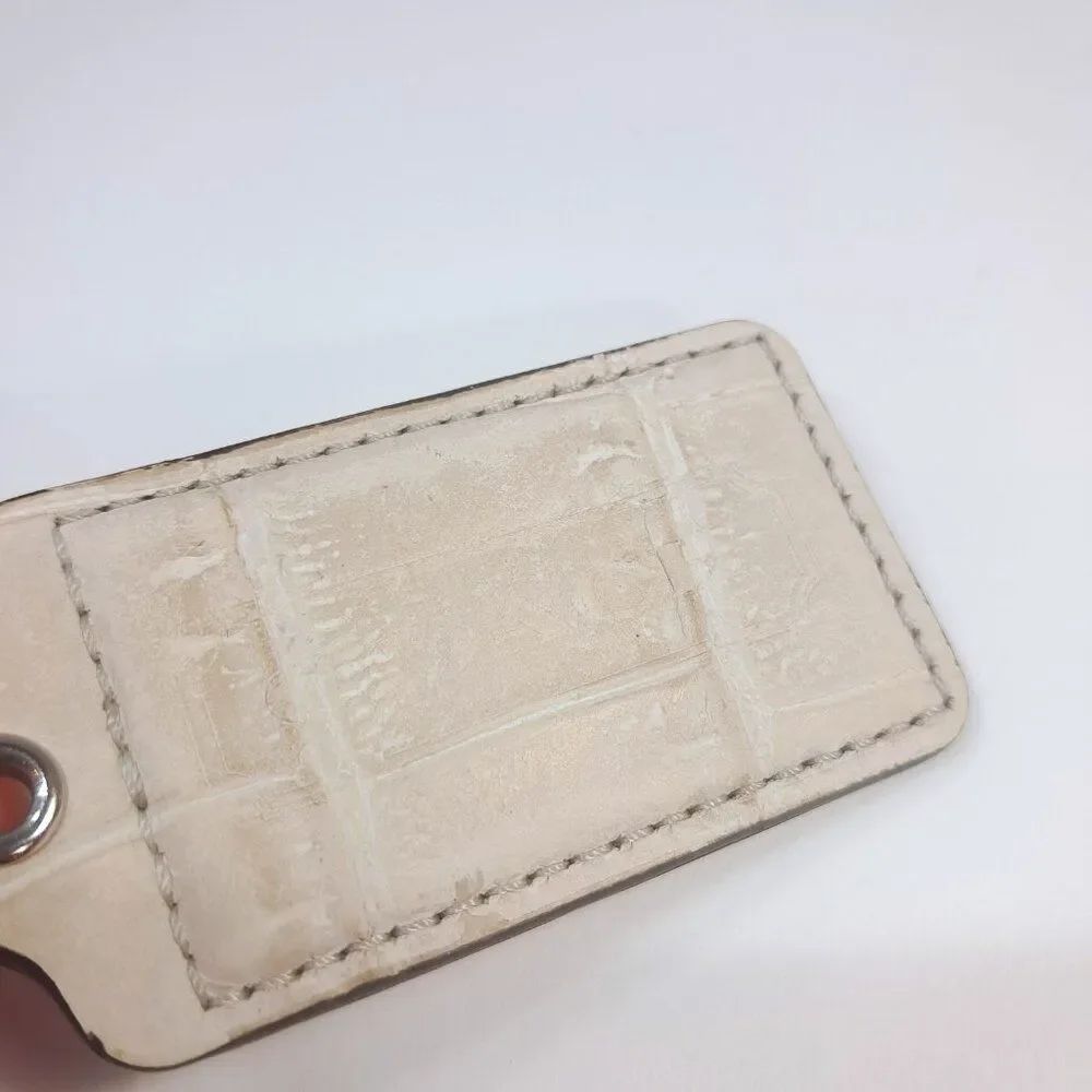Coach‎ leather charm hang tag fob cream beige ivory crocodile alligator embossed